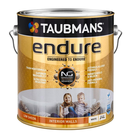 Taubmans 4L White Low Sheen Endure Interior Walls Paint - Stain Resistant - Low Odour - Auzzistore