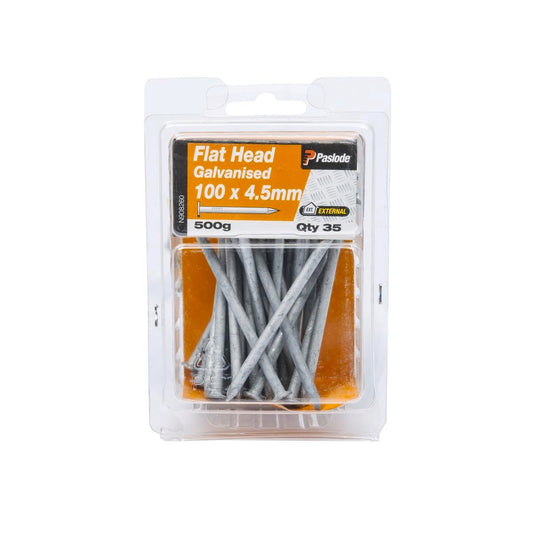 Paslode Galvanised Flat Head Nails 100mm 4.5mm 500g 35 Pack - Auzzistore