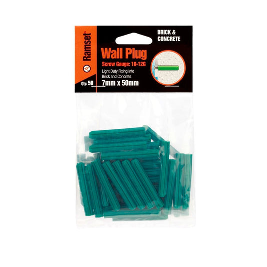 Ramset Green Wall Plugs 7 x 50mm Plastic 50 Pack Easy Insertion - Auzzistore