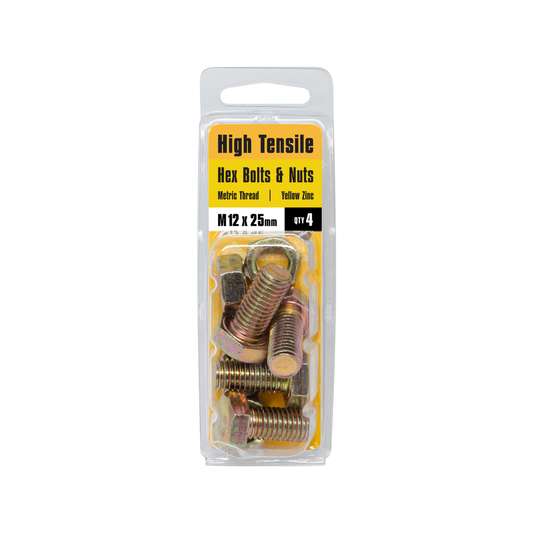 Pinnacle 12x25mm Yellow Zinc Hi Tensile Hex Bolt and Nut 4 Pack – view 2 - Auzzistore
