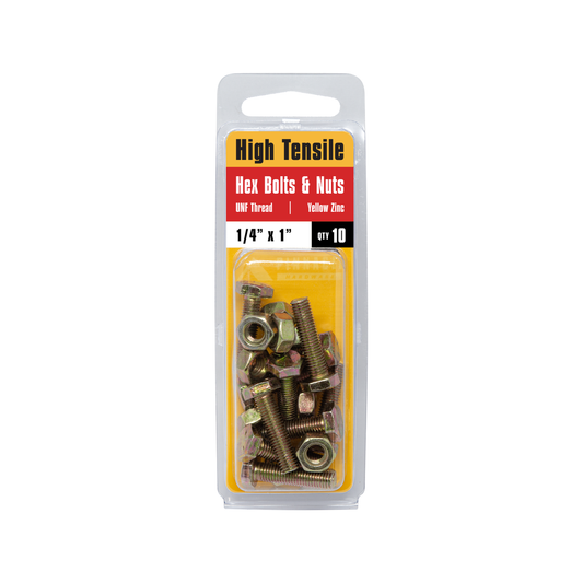 Pinnacle Hex Bolt and Nut - 1/4 x 1in - Yellow Zinc - 10 Pack – view 2 - Auzzistore