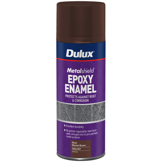 Dulux Metalshield Epoxy Enamel Gloss Spray Paint - 300g - Mission Brown - No Primer - Auzzistore