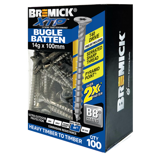 Bremick XTP Bugle Batten 14g x 100mm T40 B8 - 100 Pack - Fast Installation - Auzzistore
