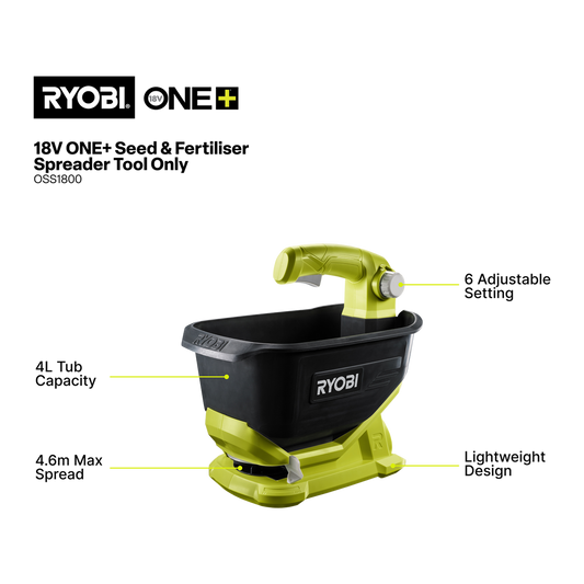 Ryobi One+ Seed and Fertiliser Spreader - 4L - Adjustable Dispersion – view 2 - Auzzistore