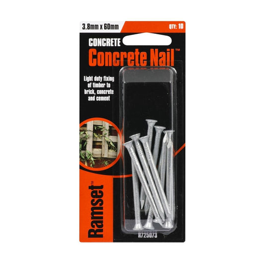 Ramset Concrete Nail 3.8mm x 60mm Zinc Steel 10 Pack Durable - Auzzistore