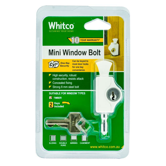 Whitco CYL4 Mini Bolt Lock - White - High-Security Window Lock - Auzzistore