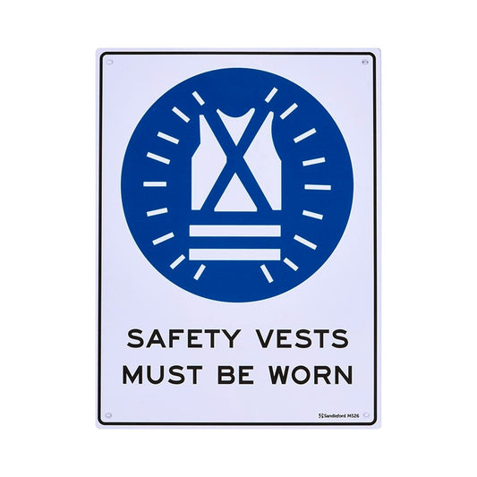 Sandleford Safety Vests Must Be Worn Sign - 300 x 225mm - Polypropylene - UV Resistant - Auzzistore