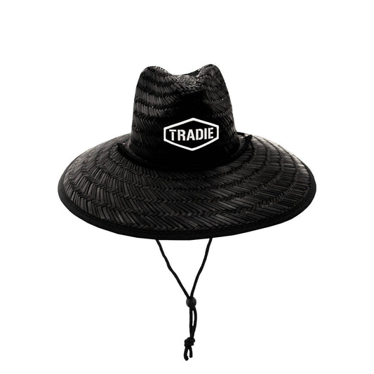 Tradie Black Straw Hat - One Size - Lightweight - Sun Protection - Black