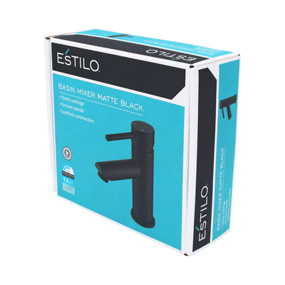 Estilo 35mm Matte Black Pin Lever Basin Mixer - Water Efficient - Modern Design