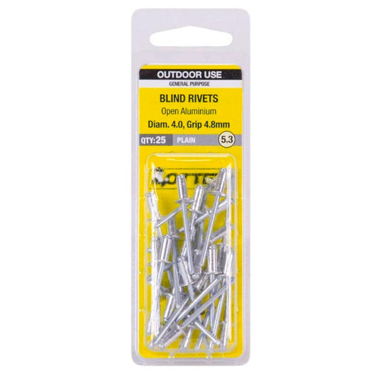 Otter Open Aluminium Blind Rivets 4x8mm 25 Pack Strong Lightweight - Auzzistore