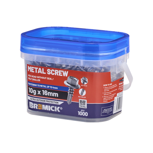 Bremick Metal Hex Screw 10g x 16mm - B8 Coating - 1000 Box - Fine Thread - Auzzistore