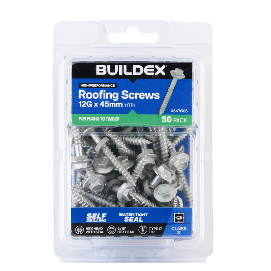 Buildex 12g x 45mm Cladding Screws - 50 Pack - Zinc-Alloy - Type 17 Point - Auzzistore