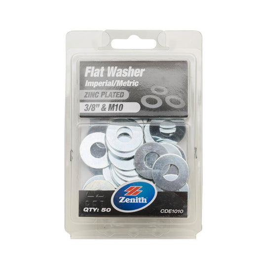 Zenith 3/8" Zinc Plated Flat Washer 50 Pack Steel Load Distribution - Auzzistore