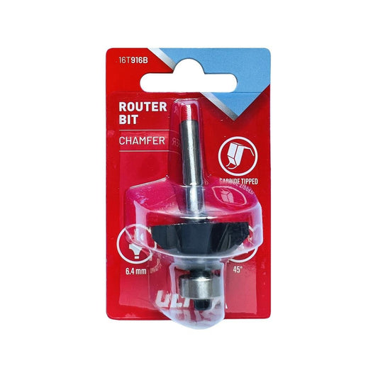 Ultra Router Bit - 45 Degree Chamfer - 6.4mm Shaft - Tungsten Carbide - Auzzistore