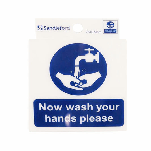 Sandleford Now Wash Your Hands Please Self Adhesive Sign - 75 x 75mm - White/Blue - Auzzistore