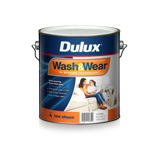 Dulux 4l Vivid White Low Sheen Wash&Wear Interior Paint - 4l