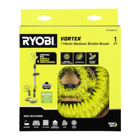 Ryobi Power Scrubber Brush - 178mm Medium Bristle - Effective Stain Removal – view 2