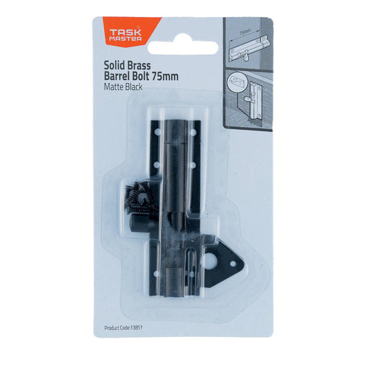 Taskmaster 75mm Barrel Bolt - Matte Black - Solid Brass - DIY Installation - Auzzistore
