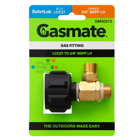 Gasmate Adaptor LCC27 to 3/8" BSPP-LH - Converts to Two Outlets - Brass/Nylon - Auzzistore