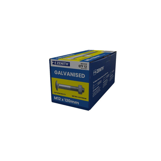Zenith Hot Dip Galvanised Cup Head Bolts & Nuts M12 x 120mm 12 Pack - Auzzistore