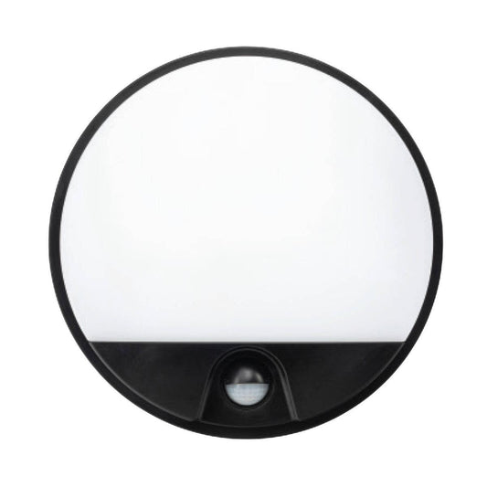 Brilliant 10W Alston Slimline Round Bunker Security Sensor Light - 205mm - Black - 1000 Lumens - PIR Motion Detection