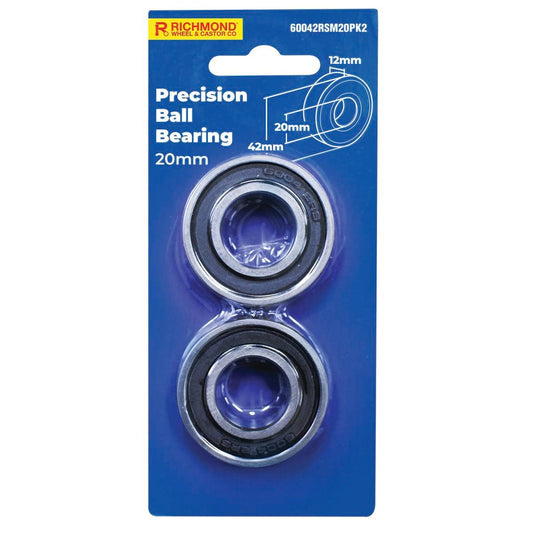 Richmond Rubber Sealed Precision Bearing 2 Pack - 42 x 20 x 12mm - 510kg Load - Auzzistore