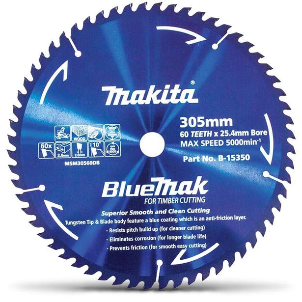 Makita 305mm 60T BlueMak Mitre Saw Blade, Thin Kerf, Tungsten Carbide, Blue