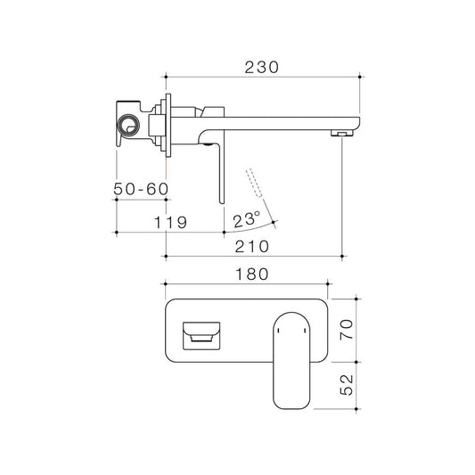 Caroma Chrome Luna Wall Basin Bath Mixer - Lead Free Brass - 180mm x 122mm x 210mm - Easy Clean Aerator – view 2