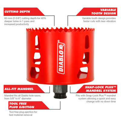 Diablo Bi Metal Hole Saw - 92mm - 60mm Cutting Depth - Quick Change