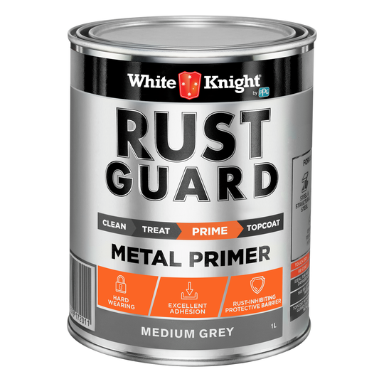 White Knight Rust Guard Metal Primer Paint 1L - Medium Grey - Rust Protection - Auzzistore