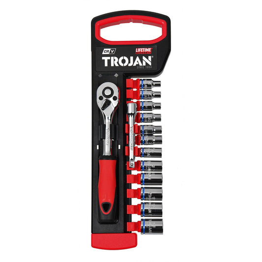 Trojan 14 Piece Socket Set 1/4" - Metric Chrome Vanadium - Lifetime Warranty - Auzzistore