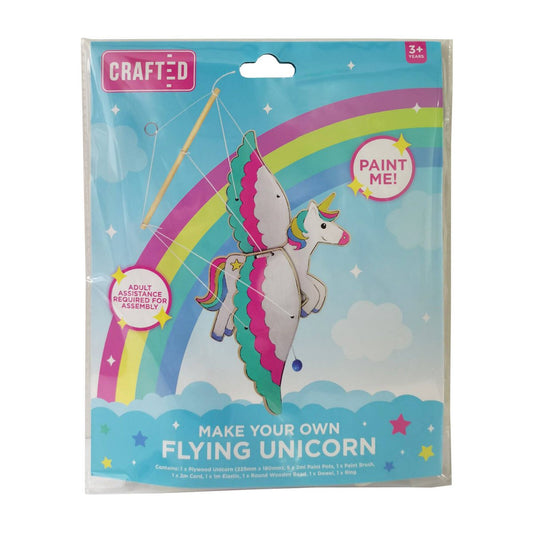 Crafted Make Your Own Mobile Flying Unicorn Craft Kit - 1 Plywood Unicorn - 205mm x 250mm - Multicoloured Paint