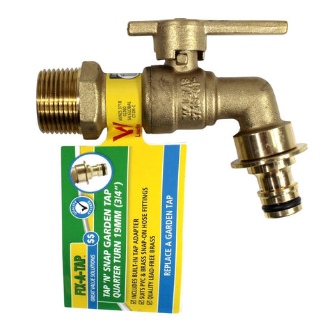 Fix a Tap 19mm Tap N Snap Garden Tap - Lead Free Brass - Quarter Turn - Auzzistore