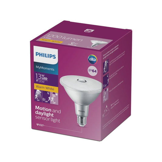 Philips PAR38 LED Lamp 1200lm Sensor 13W 1 Pack - 121mm x 135mm - Energy Efficient