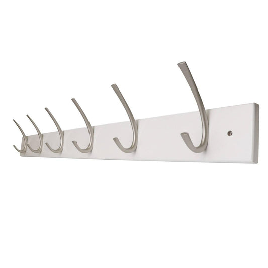 Adoored Double Satin Chrome Hook Rack - 6 Hooks - MDF - Elegant Design
