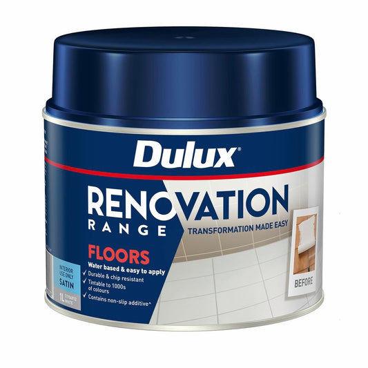 Dulux Renovation Range Floors Satin - 1L - White - 134mm x 107mm x 107mm - Auzzistore