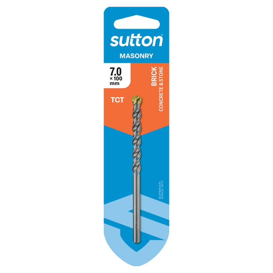 Sutton Tools 7 x 100mm TCT Masonry Drill Bit - Carbide Tip - 2 Cutting Edges - Auzzistore