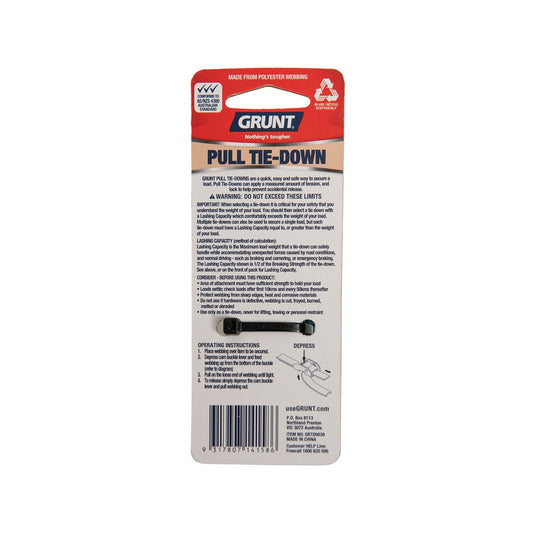 Grunt Pull Tie Down Strap - 25mm x 2m - Polyester - Light Duty – view 2