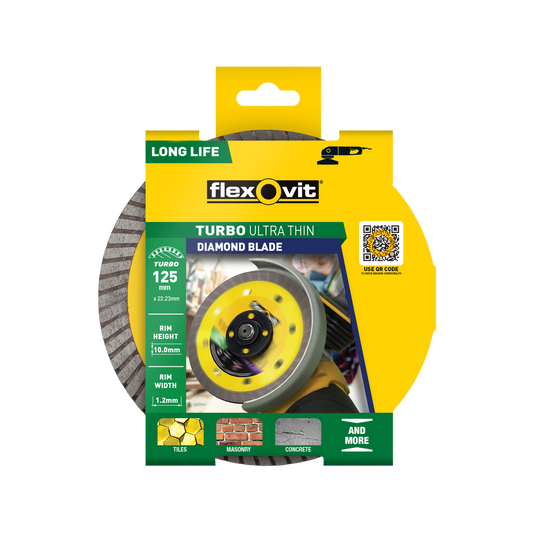 Flexovit Ultra Thin Turbo Diamond Blade 125mm x 22mm - Fast Clean Cuts - Auzzistore