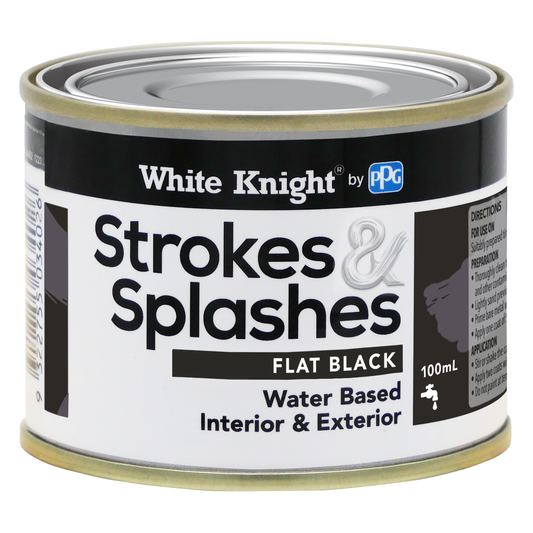 White Knight Black Flat Strokes and Splashes Paint 100ml Water Based - Auzzistore