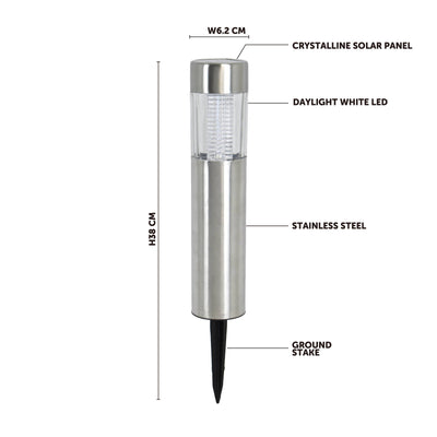 Click Aria Solar Bollard Light - 380mm - Stainless Steel - Outdoor Use