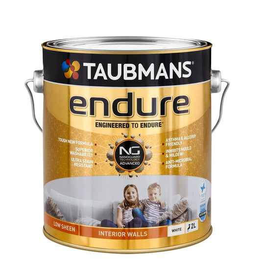 Taubmans 2L Low Sheen Endure Interior Walls Paint - White - Stain Resistant - Auzzistore