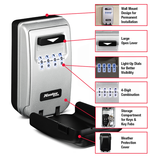 Master Lock Wall Mounted Key Safe - Light Up - 72mm Steel - Durable – view 2 - Auzzistore