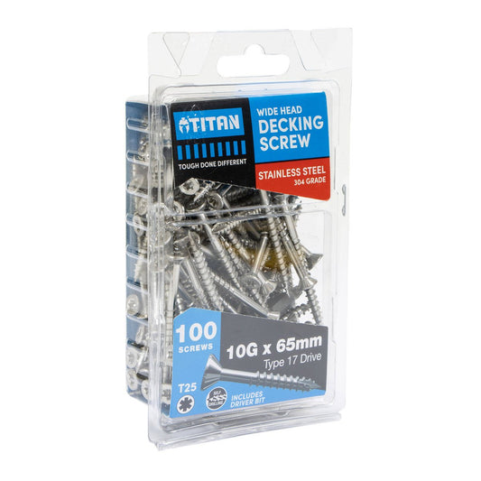 Titan 10g x 65mm Wide Head Decking Screw 304 Stainless Steel - Pack of 100 - Durable for Decking – view 2 - Auzzistore
