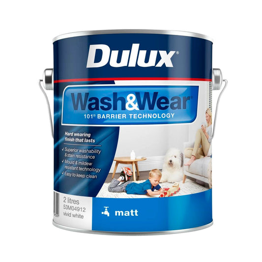 Dulux Vivid White Matt Wash Wear Interior Paint - 2L - 158mm x 139mm - Washable, Durable - Auzzistore