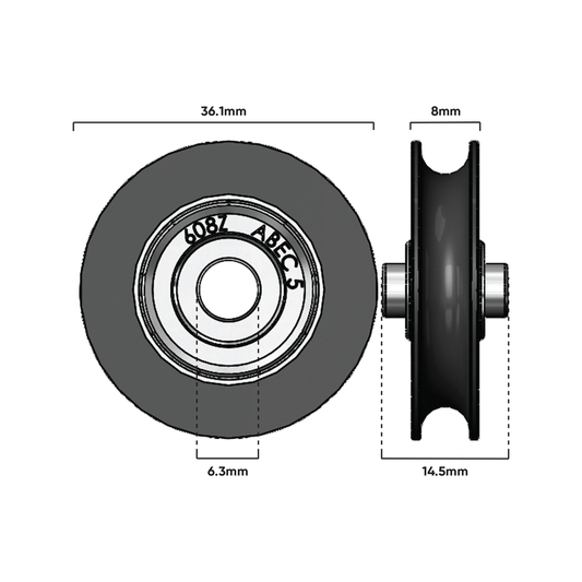 Rolltrak Concave Roller - 36mm - Nylon - 6.4mm Axle – view 2 - Auzzistore
