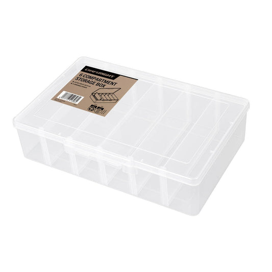 Craftright 6 Compartment Organiser Storage Box - 300mm x 200mm - Clear/Black - Durable, Compact - Auzzistore