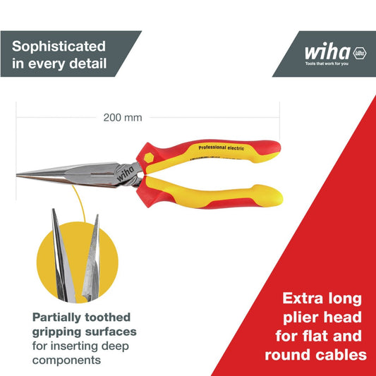 Wiha Pliers - 200mm Long Nose VDE 1000V Insulated Straight Cut – view 2