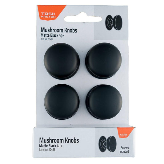 Taskmaster Mushroom Knobs Matte Black - 4 Pack - 34mm x 32mm - Easy Install