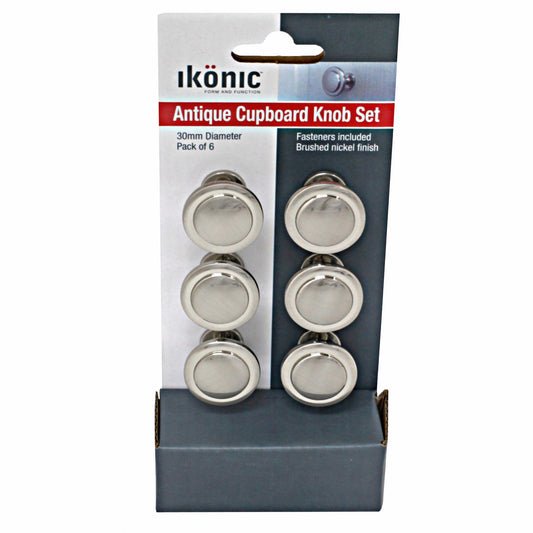Ikonic Brushed Nickel Cupboard Knob Set - 6 Piece - Metal - Easy Install – view 2